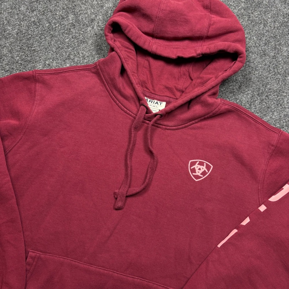 Ariat Logo Hood Women 1X Burgundy Pink Sleeve Graphic Pullover